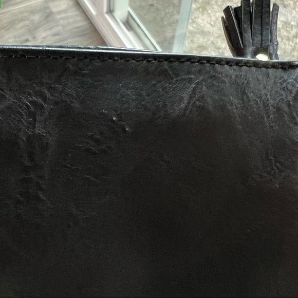 Mark & Hall Black Faux Leather Crossbody Tassels / Plaid / Gold Accents 3 Zipper - Picture 5 of 9